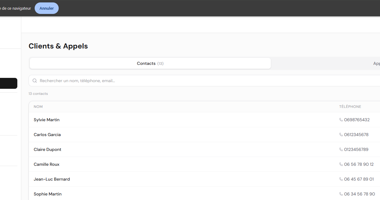 Page Clients de RB Solution